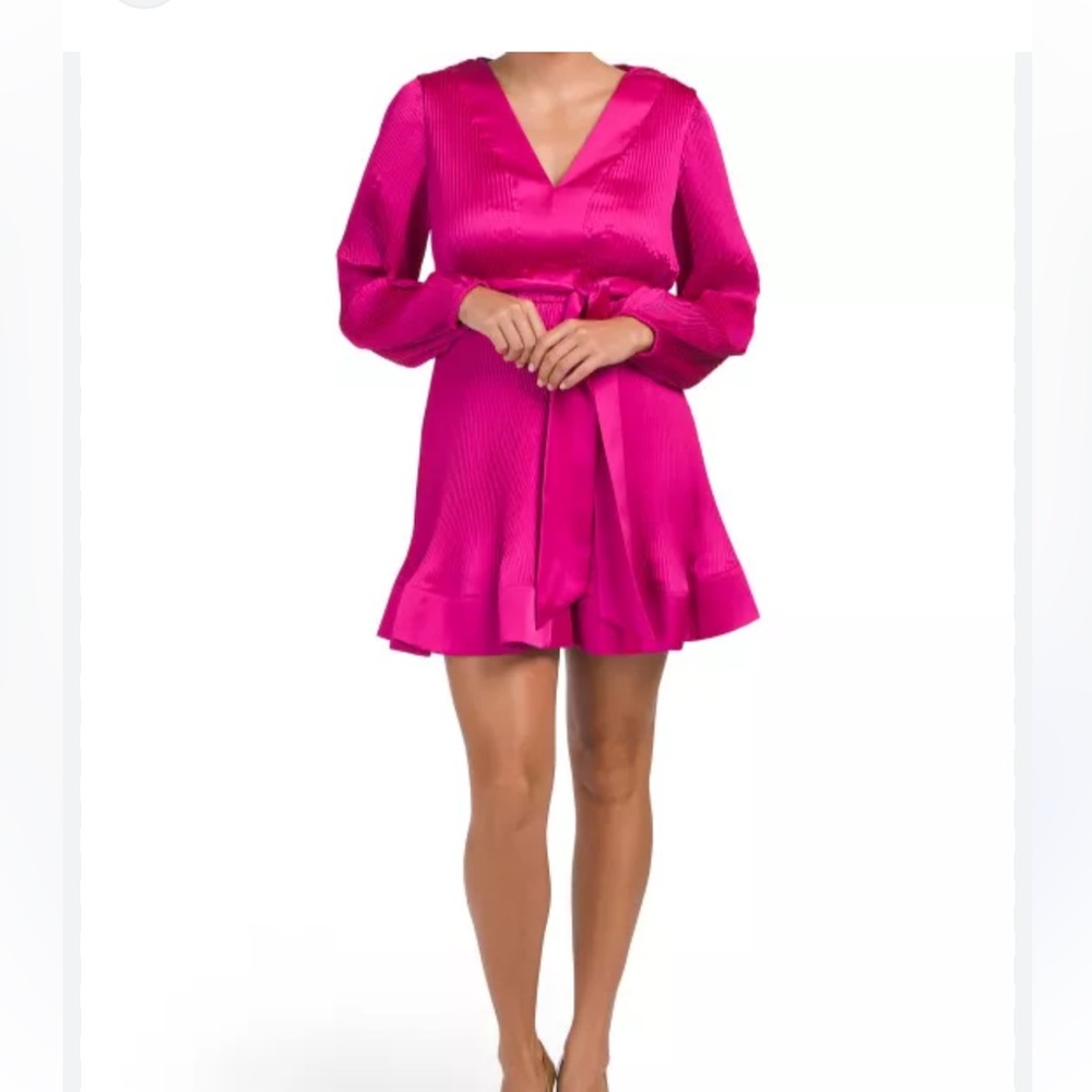 NWT Milly Women's Liv Pleated Satin Dress Color Fuschia Size 8 - Picture 1 of 3